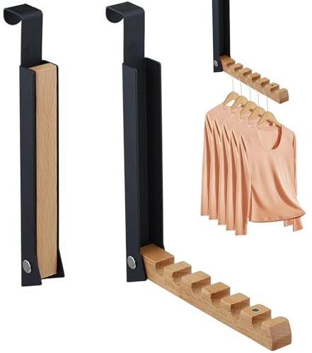 YOUNGSAY 2 Pièces Porte Manteau pour Porte Pliable, Sans Perçage Porte Manteau de Porte Pliable pour 6 Cintres, Pour Porte de Moins de 2 cm
