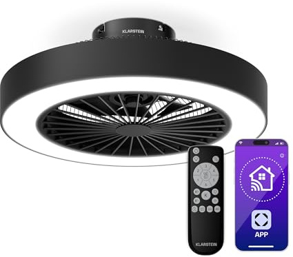 KLARSTEIN ZenBreeze Ventilatore da Soffitto con Luce e Telecomando – LED Dimmerabile, 6 Velocità, Silenzioso, Smart App & Voice Control, 48cm, per Soggiorno o Camera, Black