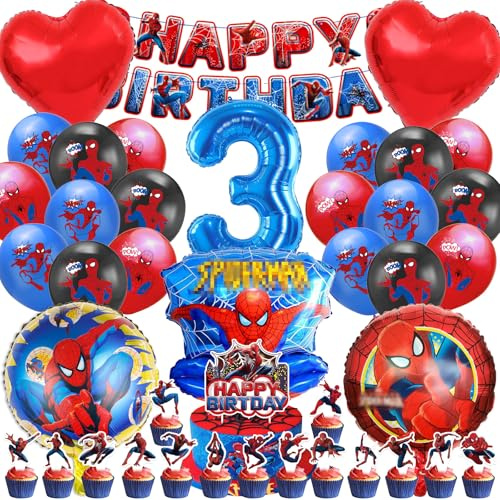 38 PCS Set de Cumpleaños Spiderm 3 Años Niños, Decoración Globos (3)