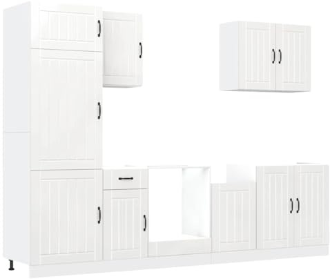 Todiikf 7-TLG Küchenzeile Lucca Hochglanz Weiß Holzwerkstoff 80 x 46 x 81,5 cm Modernes Design & Robustheit für Küche Esszimmer Single Wohnung