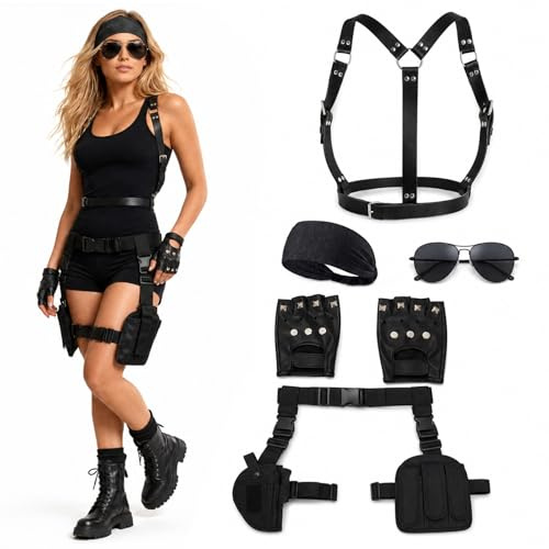 Hyelntu Leather Harness Women 5PCS Fashion Tactical Costume Thigh Holster