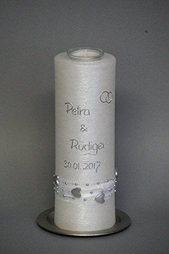 besondere HOCHZEITSKERZE ; 240x80mm ; Perlmutt-Oberfläche mit Teelichteinsatz ; EH-23