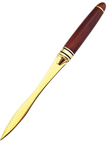 CaLeQi Griff Brieföffner Messer Edelstahl Messer Split File Umschläge Briefpapier Griff Portable Umschlagöffner für Schule Haus Arbeit Verwendungen (Mahagoni Gold Brieföffn)