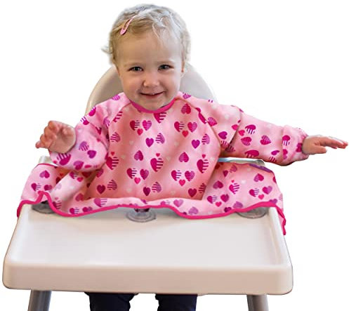 Tidy Tot®™ Cover & Catch™ Weaning Bib with Sleeves. Attaches to Highchairs with Suction for Mess Proof Baby Feeding. Waterproof Long Sleeved Bibs. Coverall BLW Bibs. Travel Bag Included.