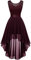 Berylove 7035 Vintage Robe de Cocktail Pin Up High Low en Dentelle Mousseline pour Mariage Soirée Bal Jupe Asymétrique sans Manche avec Ceinture Bourgogne XS