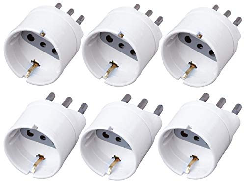 6 Pezzi Adattatore Schuko, Adattatore Spina Elettrica, Max 1500W 250V (Spina 16A + Spina 10A, Bianco)