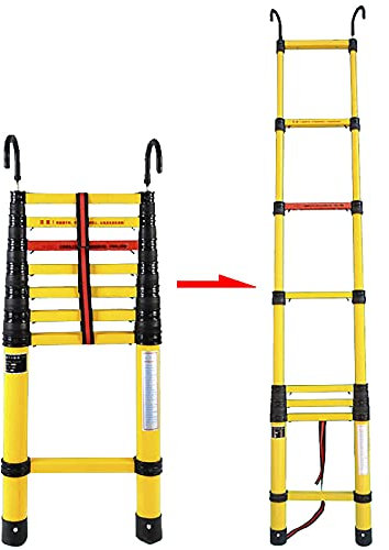 MLYY Fibreglass Telescopic Extension Ladder with Hook and Anti-Slip Rubber Feet, for RV, Loft, Home & Attic, 330lbs Capacity (Size : 3M/10ft)