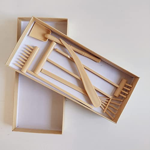 Japanisches Mini-Zen-Gartenwerkzeug-Set, 6 Teile + hochwertige Box, stilvolles Design, leicht zu reinigen, schimmelfrei, robust und funktional, perfekt für DIY-Mini-Zen-Garten (Kunststoff – weiß)