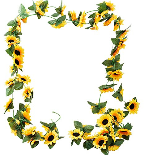 Woohome Sonnenblumen Fake Girlande Blumengirlande Sonnenblume, 5 Stück Sonnenblumen Deko Girlande, Künstliche Sonnenblumen Fake Girlande Reben Hängend für Haus, Garten, Indoor Outdoor Hochzeit