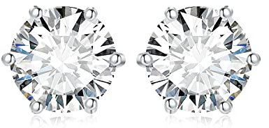 JewelryPalace Pendientes Mujer Plata 1ct Moissanita Redondo, Solitario Pendientes de Tuerca con Piedras, Pendientes Pequeños Mujer Diamante Simulado, Pendientes Niña Clásicos Conjunto Joyas para Novia