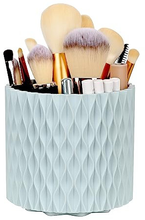 WAFJAMF Makeup Organiser Brush Holder 360 Rotating Cosmetics Organizer Large Capacity Storage Box for Vanity Desktop Bathroom Countertop 5 Slot Makeup Brushes Container - Haze Blue