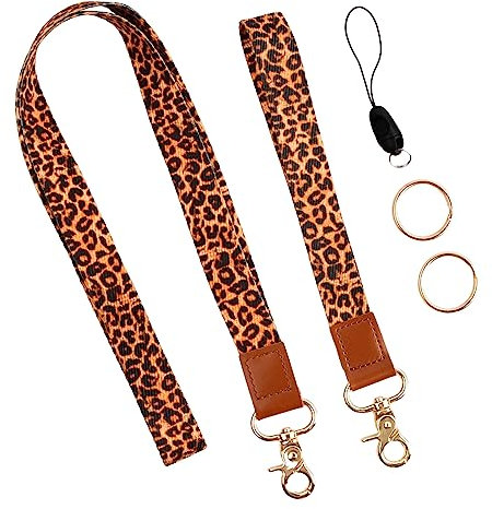 2 Schlüsselband Ausweis-Schlüsselbänder, Umhängeband Lang und Handgelenksband, Umhängeband Universal, Schlüsselband für Arbeitskarte ID-Karten Schlüssel Telefon (Leopardenmuster)