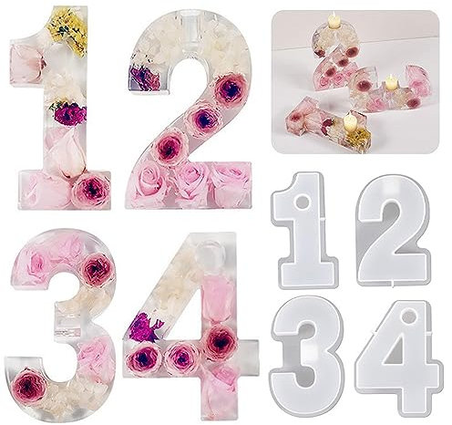 HEYIDAMAI Silikonform Zahlen Advent,Silikonform Adventszahlen 3D,Adventszahlen Gießform,1-4 Zahlen Form DIY Silikonform,Kerzenständer Silikonform,Dekoration Esstisch Mittelstück Form.