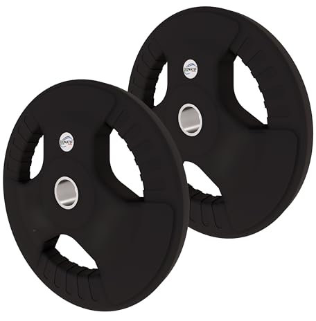 Donatif Set mit 2 Hantelscheiben, 5 kg, aus Gusseisen, für Langhanteln, Hanteln, Fitnessstudio, Fitness, Training – gummierte Hantelscheibe mit Tri-Grip-Griff, Gusseisen, 28 mm
