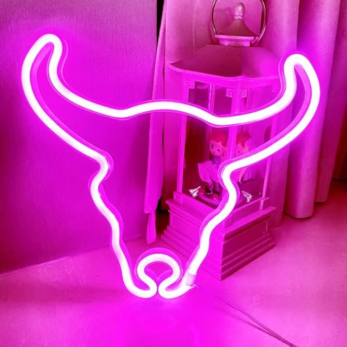 HFHungkeong Señal de neón de vaca para decoración de pared de vaca de neón, cartel LED con batería o USB, luces nocturnas de neón luminosas, para dormitorio, salón, dormitorio, bar, mostrador, fiesta