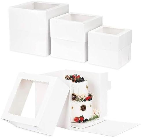 XXL Hoch Verkürzbare Tortenkarton/Tortenbox mit Sichtfenster (Weiß 50 cm)
