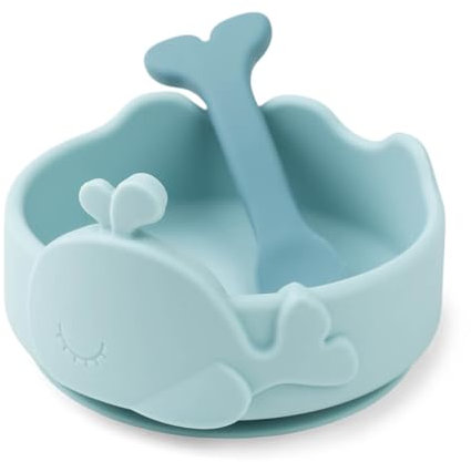 Done by Deer Silikon Stick&Stay Bowl und Babylöffel Wally Blau - Baby Schüssel und Esslernlöffel aus 100% Silikon in Lebensmittelqualität