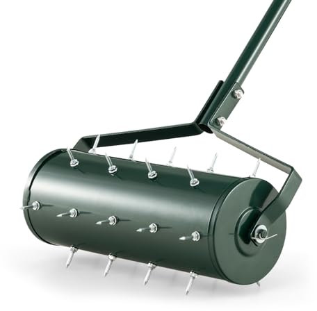 SOARS Arieggiatore per Prato a Rullo 44/53 cm, Aeratore Rullo da Giardino Manuale con Chiodi da 3,5 cm, in Metallo Antiruggine con Manico, Ideale per Prato, Orto e Terreno (44 x 130 cm, Verde)