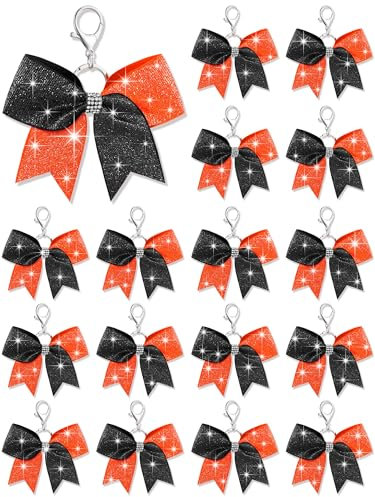 Tondiamo Cheer Bow Keychain Cheer Keychain with Rhinestones Cheerleader Keyrings for Teen Cheerleading Sports Accessory, Glitzer-Orange und Schwarz, 1.6 × 4.9 inches