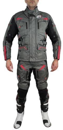 WinNet Tuta Completo Moto in Cordura Giacca e Pantalone con Protezioni Omologate C.E. impermeabile anti acqua pioggia e freddo 4 stagioni invernale ma sfoderabile in primavera estate JT RED