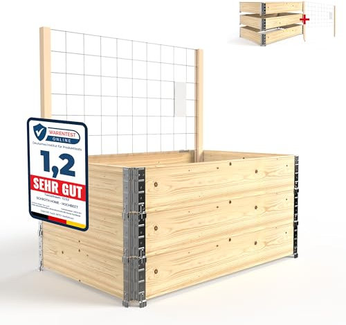 Schroth Home Hochbeet inkl. Rankhilfe für Hochbeete 116 x 118 x 2 cm – Rankgitter aus Metall Holz – Kletterpflanzen Rankhilfe – Rankturm Garten (Komplett Set)