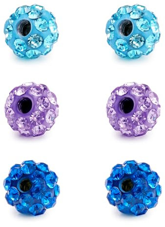 Rajnard Piercing Kugel 1,6/1,2/1,0/0,8mm Gewinde Chirurgenstahl 2,5/3/3,5/4/5/6/8mm Ersatzkugel Glitzer Piercing Ohr Septum Zange Nasenring Bauchnabelpiercing Kugel Silber Weiß Rosa Lila Blau