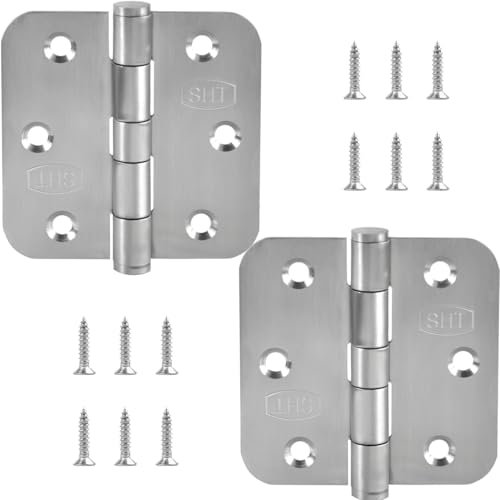 ALSTEN TECH geflochtene Scharniere Set von 2 Stück 75x75mm aus Edelstahl gebürstet SUS 304 rostfrei Klappbar Abgerundet Türscharnier für Holztüren Möbel Schränke Gartentüren Toren, Montageschrauben