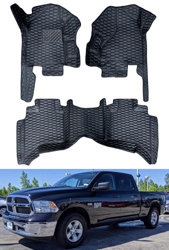 Sucroddy Auto-Fußmatten Kompatibel mit Dodge ram 1500 Classic Crew cab All-Weather Auto Matten Teppich Wasserdicht Anti Slip Design Fußball-Muster Matten Dick Cargo Liners Schwarz
