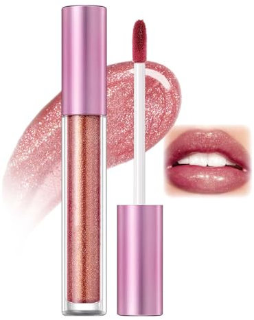 Glänzend Lipgloss, 3D Shining Stars Flüssiger Perlglanz Lippenstift, Diamant Shimmer Lipstick, Lang Anhaltender, Moisturing, Wasserdichte, Farbintensiv, Leicht Aufzutragen(05 Rosa)