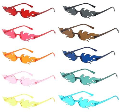 JAWUZ 10 Pezzi Occhiali a fiamma Occhiali da Festa, Colorati Senza Cornice, Occhiali Trasparenti Colorati, Occhiali da Festa di Carnevale, Occhiali da Sole Festa per Addio al Nubilato, Fotografiche