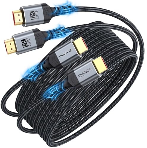 8K HDMI Cable 3FT/1M 2-Pack, 48Gbps HDMI 2.1 High Speed Cable, 4K@120Hz/144Hz 8K@60Hz, HDR10 eARC HDCP 2.2, Compatible for PC, PS5, Xbox Series X, Laptop, Monitor, HDTV, LG OLED TV, Roku TV, Soundbar