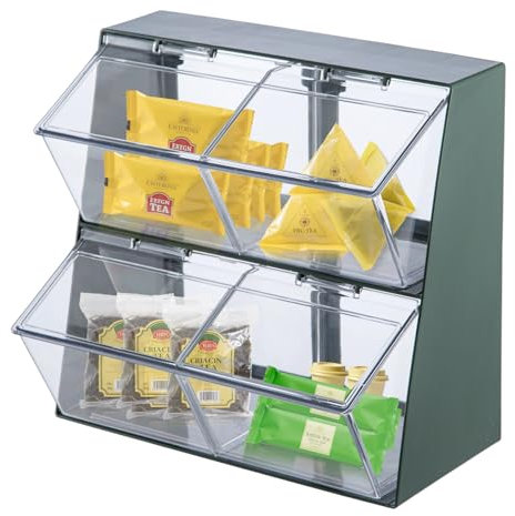 Tea Bag Holder Tea Box Organizer with Lid - 4 Compartments Organizer Coffee Station Tea and Coffee Station for Kitchen Countertops Cabinets Pantry (Green)