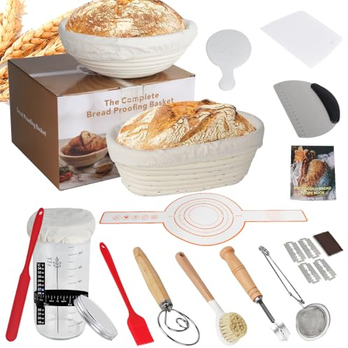KBIBCK Sauerteig Starter Set, 18-teilig Rund & Oval GärkörbchenSet, Brotbacken Startver Set, Brot Backen Zubehör für Professionelle Häusliche Bäcker Brotbacken
