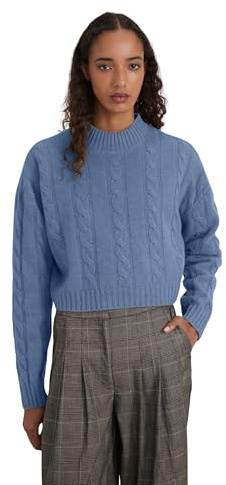 Style & Republic Damen Kaschmirblend Rundhalspullover aus 90% Merinowolle & 10% Kaschmir – Kurz Geschnittener Cable-Knit Pullover, Langarm, ideal für Büro, Outdoor & Winter