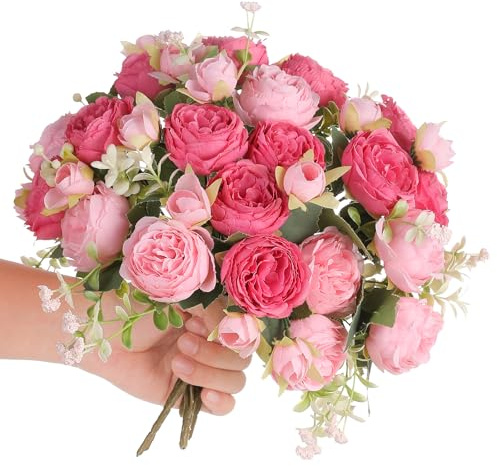 Muorruo 2 Bündel künstliche Pfingstrosen, rosa Seidenblumen, Pfingstrosensträuße für Hochzeitsfeiern, Tischdekorationen, Blumenarrangements, Heim- und Küchendekoration, Rosa