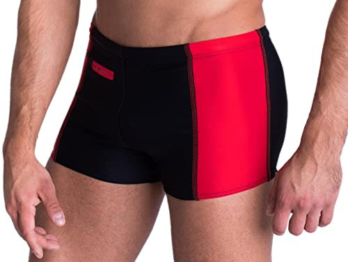 Aquarti Calzoncini da Bagno per Uomo Boxer con Tasca, Nero/Rosso, 3XL