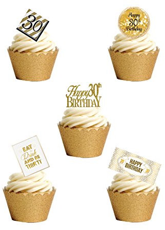 Top That 24 Stand Up Premium EDIBLE Wafer Paper Happy 30th Thirtieth Birthday themed Cake Toppers Decorations