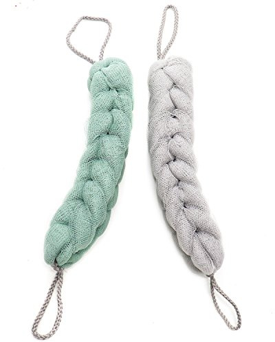 HUELE 2 Pcs Exfoliating Bath Sponge Shower Pouf Loofah Back Scrubber Mesh Strap Skin Washer with Rope Handles