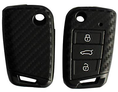 Happyit Auto-Schlüssel-Abdeckungs-Fall-Carbon-Faser-Muster-weiches Silikon für Volkswagen Golf 7 GTI GTD GTE MK7 Polo Skoda Octavia A7 Seat Leon Ibiza Lingdu 3 Knöpfe Intelligenter Schlüssel
