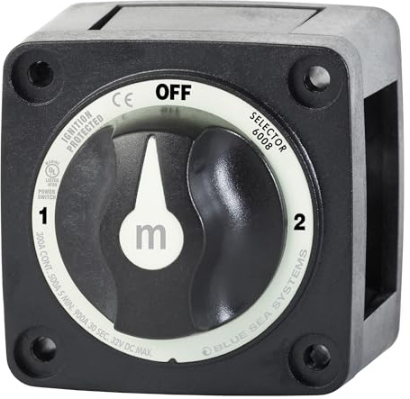 Blue Sea Systems 3‑Position Mini Battery Switch, Black, 6008200 m‑Series