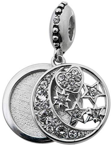 Qina C Charm-Anhänger für europäische Charm-Armbänder, 925er-Sterlingsilber, personalisierbar, mit Österreichische Kristalleen, Sterling-Silber Glas Aus Sterlingsilber Glas Kristall