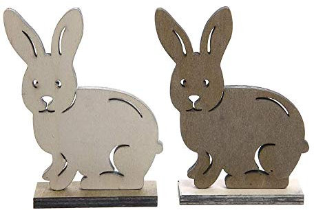 itsisa Hasen Figur „Hopsi“ aus Holz H: 9,5 cm, 2er Set - Frühlingsdeko, Osterdeko, Osterhase, Deko Hase