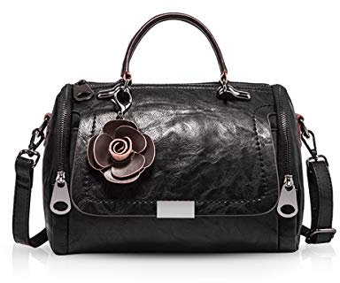 NICOLE & DORIS Sac à Main Femme Rétro Sac à Bandoulière Chic Sac D'épaule Floral Sac élégant en PU Cuir de Cire à l'huile avec Longue Sangle Noir