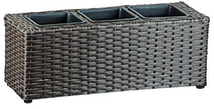 Handmade Poly Rattan Mini Tri-Pot Trough Planter Brown Poly Rattan Planter & 3 Insert Pots - 18cm (H) x 48cm (W) x 18cm (D) - Suitable for Indoor and Outdoor use - Single Pot