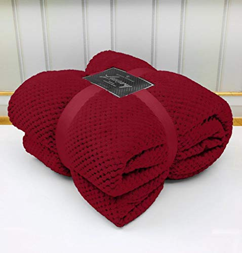 Artistic Fashionista* Luxury POPCORN Super Soft Fleece Waffle Blanket Throw Ideal for Sofa Bed Settee 130x150cm (Red, King - 200x240cm)