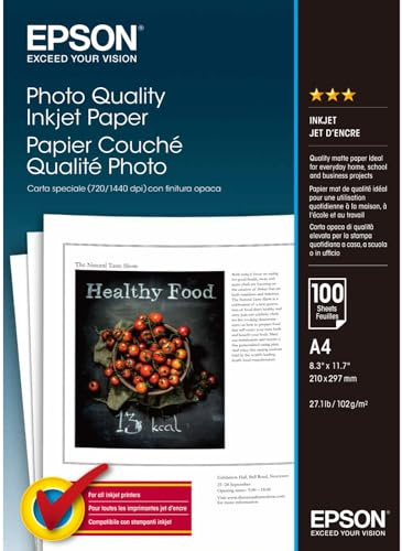 EPSON® Inkjetpapier Photo Quality Inkjet Paper, A4, 102 g/m², weiß, matt (100 Blatt), Sie erhalten 1 Packung á 100 Blatt
