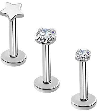 OUFER 3PCS Titan Helix Piercings Conch Rings Tragus Pack Internally Thread Ohrpiercing Lippenpiercing Labret Studs Monroe Knorpel Ear Schmuck 16G