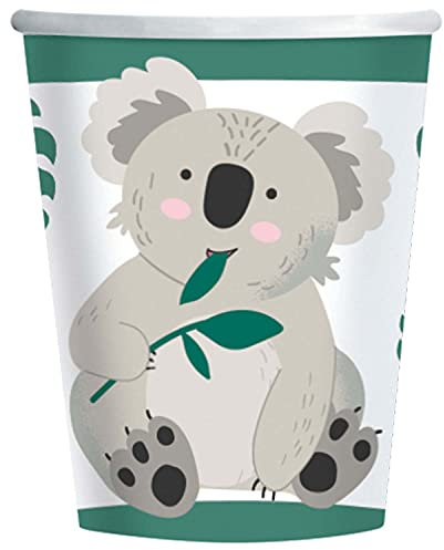 Amscan 9908600 - Becher Koala, 8 Stück, Papier, 250 ml, Pappbecher, Einwegbecher