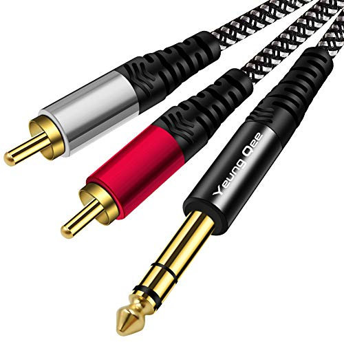 Yeung Qee 6.35 mm to 2RCA Adapter Cable 1m, 6.35mm 1/4 inch Male TRS Stereo Plug to RCA Male Audio Y Splitter Cable Insert Cord (1M)