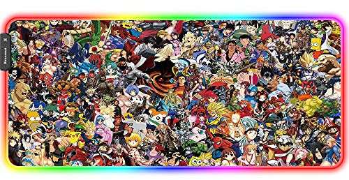 Bimormat Alfombrilla de ratón Anime RGB grande, 900 x 400 mm, tamaño XXL, alfombrilla de escritorio LED con base de goma antideslizante y bordes cosidos duraderos(90 x 40 gsyunji)